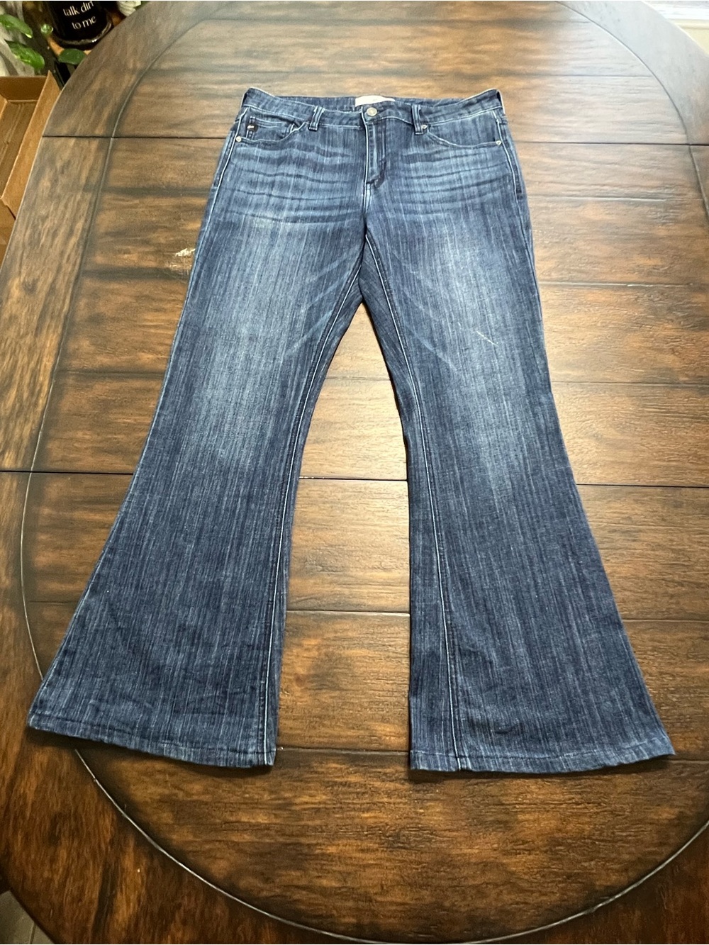 KanCan Women's Flare Jeans Mid Rise Dark Stretch Denim Boho Western Size 15/31